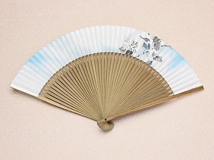 京扇子 カワセミと野草の花